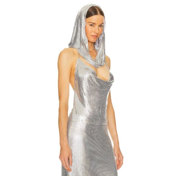 h:ours x Bridget Chainmail Halter Top in Silver Small New Womens Metal Tank - Picture 3 of 9
